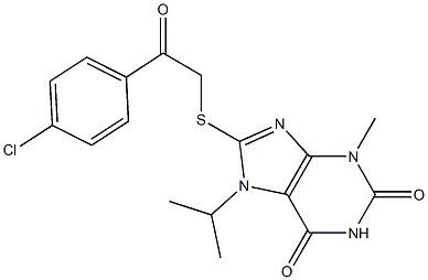 8-{[2-(4-chlorophenyl)-2-oxoethyl]sulfanyl}-7-isopropyl-3-methyl-3,7-dihydro-1H-purine-2,6-dione Struktur