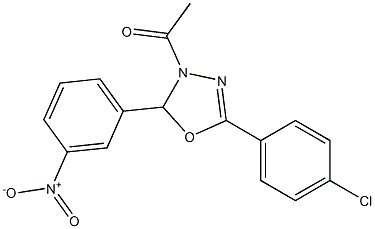 3-acetyl-5-(4-chlorophenyl)-2-{3-nitrophenyl}-2,3-dihydro-1,3,4-oxadiazole Struktur