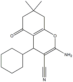 2-amino-4-cyclohexyl-7,7-dimethyl-5-oxo-5,6,7,8-tetrahydro-4H-chromene-3-carbonitrile Struktur