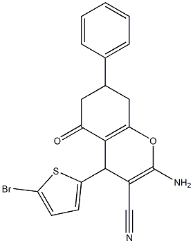 2-amino-4-(5-bromo-2-thienyl)-5-oxo-7-phenyl-5,6,7,8-tetrahydro-4H-chromene-3-carbonitrile Struktur