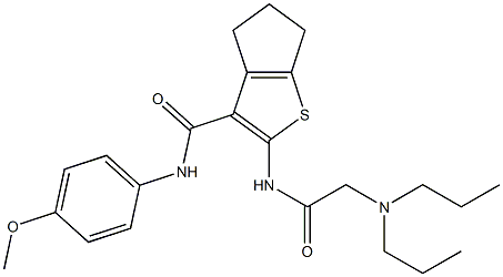 2-{[(dipropylamino)acetyl]amino}-N-(4-methoxyphenyl)-5,6-dihydro-4H-cyclopenta[b]thiophene-3-carboxamide Struktur