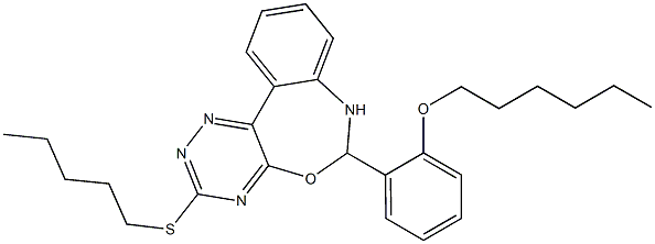 6-[2-(hexyloxy)phenyl]-3-(pentylsulfanyl)-6,7-dihydro[1,2,4]triazino[5,6-d][3,1]benzoxazepine Struktur