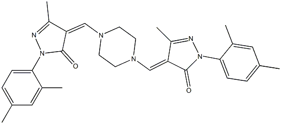 2-(2,4-dimethylphenyl)-4-[(4-{[1-(2,4-dimethylphenyl)-3-methyl-5-oxo-1,5-dihydro-4H-pyrazol-4-ylidene]methyl}-1-piperazinyl)methylene]-5-methyl-2,4-dihydro-3H-pyrazol-3-one Struktur