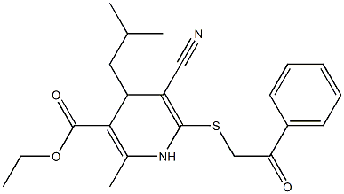 ethyl 5-cyano-4-isobutyl-2-methyl-6-[(2-oxo-2-phenylethyl)sulfanyl]-1,4-dihydro-3-pyridinecarboxylate Struktur