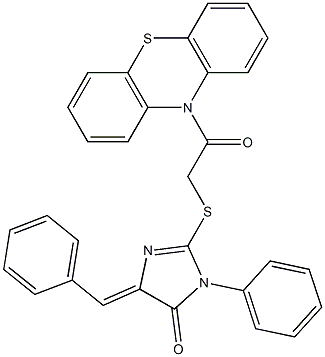 5-benzylidene-2-{[2-oxo-2-(10H-phenothiazin-10-yl)ethyl]sulfanyl}-3-phenyl-3,5-dihydro-4H-imidazol-4-one Struktur