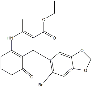 ethyl 4-(6-bromo-1,3-benzodioxol-5-yl)-2-methyl-5-oxo-1,4,5,6,7,8-hexahydro-3-quinolinecarboxylate Struktur