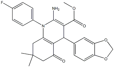 methyl 2-amino-4-(1,3-benzodioxol-5-yl)-1-(4-fluorophenyl)-7,7-dimethyl-5-oxo-1,4,5,6,7,8-hexahydro-3-quinolinecarboxylate Struktur