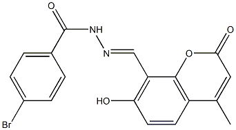 4-bromo-N'-[(7-hydroxy-4-methyl-2-oxo-2H-chromen-8-yl)methylene]benzohydrazide Struktur