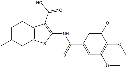 6-methyl-2-[(3,4,5-trimethoxybenzoyl)amino]-4,5,6,7-tetrahydro-1-benzothiophene-3-carboxylic acid Struktur