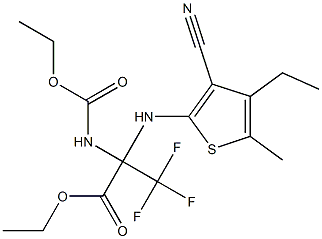 ethyl 2-[(3-cyano-4-ethyl-5-methyl-2-thienyl)amino]-2-[(ethoxycarbonyl)amino]-3,3,3-trifluoropropanoate Struktur