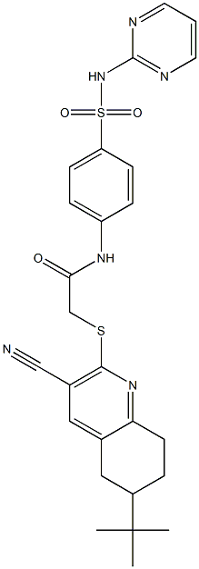 2-[(6-tert-butyl-3-cyano-5,6,7,8-tetrahydroquinolin-2-yl)sulfanyl]-N-{4-[(pyrimidin-2-ylamino)sulfonyl]phenyl}acetamide Struktur