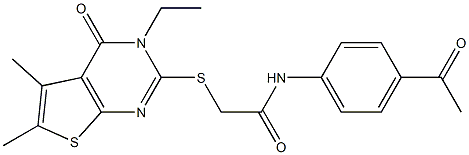 N-(4-acetylphenyl)-2-[(3-ethyl-5,6-dimethyl-4-oxo-3,4-dihydrothieno[2,3-d]pyrimidin-2-yl)sulfanyl]acetamide Struktur