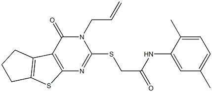 2-[(3-allyl-4-oxo-3,5,6,7-tetrahydro-4H-cyclopenta[4,5]thieno[2,3-d]pyrimidin-2-yl)sulfanyl]-N-(2,5-dimethylphenyl)acetamide Struktur