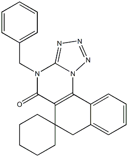 4-benzyl-6,7-dihydrospiro(benzo[h]tetraazolo[1,5-a]quinazoline-6,1'-cyclohexane)-5(4H)-one Struktur