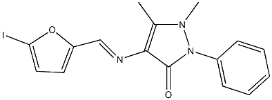 4-{[(5-iodo-2-furyl)methylene]amino}-1,5-dimethyl-2-phenyl-1,2-dihydro-3H-pyrazol-3-one Struktur