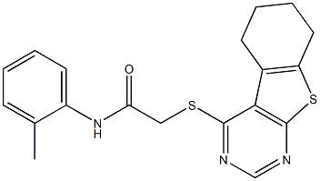 N-(2-methylphenyl)-2-(5,6,7,8-tetrahydro[1]benzothieno[2,3-d]pyrimidin-4-ylsulfanyl)acetamide Struktur