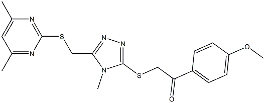 2-[(5-{[(4,6-dimethylpyrimidin-2-yl)sulfanyl]methyl}-4-methyl-4H-1,2,4-triazol-3-yl)sulfanyl]-1-[4-(methyloxy)phenyl]ethanone Struktur