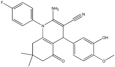 2-amino-1-(4-fluorophenyl)-4-(3-hydroxy-4-methoxyphenyl)-7,7-dimethyl-5-oxo-1,4,5,6,7,8-hexahydro-3-quinolinecarbonitrile Struktur