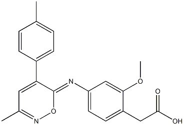 2-methoxy-4-{[3-methyl-5-(4-methylphenyl)-6H-1,2-oxazin-6-ylidene]amino}phenylacetate Struktur