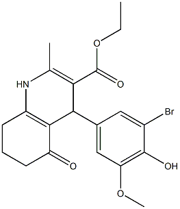 ethyl 4-[3-bromo-4-hydroxy-5-(methyloxy)phenyl]-2-methyl-5-oxo-1,4,5,6,7,8-hexahydroquinoline-3-carboxylate Struktur