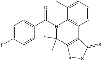 5-(4-fluorobenzoyl)-4,4,6-trimethyl-4,5-dihydro-1H-[1,2]dithiolo[3,4-c]quinoline-1-thione Struktur