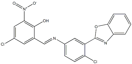 2-({[3-(1,3-benzoxazol-2-yl)-4-chlorophenyl]imino}methyl)-4-chloro-6-nitrophenol Struktur