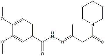 3,4-dimethoxy-N'-[1-methyl-3-oxo-3-(1-piperidinyl)propylidene]benzohydrazide Struktur