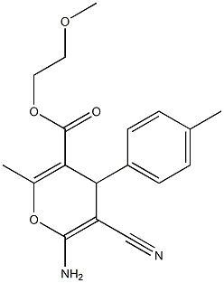 2-methoxyethyl 6-amino-5-cyano-2-methyl-4-(4-methylphenyl)-4H-pyran-3-carboxylate Struktur