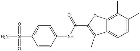 N-[4-(aminosulfonyl)phenyl]-3,6,7-trimethyl-1-benzofuran-2-carboxamide Struktur