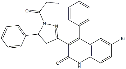 6-bromo-4-phenyl-3-(5-phenyl-1-propionyl-4,5-dihydro-1H-pyrazol-3-yl)-2(1H)-quinolinone Struktur