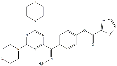 4-{2-[4,6-di(4-morpholinyl)-1,3,5-triazin-2-yl]carbohydrazonoyl}phenyl 2-furoate Struktur