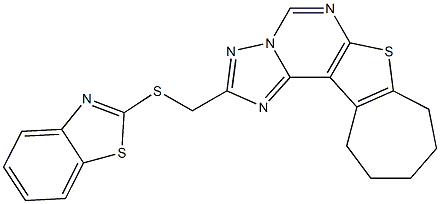 2-[(1,3-benzothiazol-2-ylsulfanyl)methyl]-9,10,11,12-tetrahydro-8H-cyclohepta[4,5]thieno[3,2-e][1,2,4]triazolo[1,5-c]pyrimidine Struktur