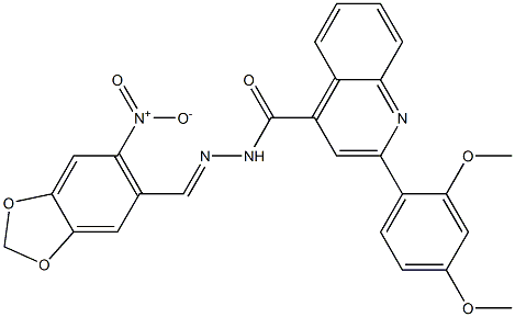 2-(2,4-dimethoxyphenyl)-N'-({6-nitro-1,3-benzodioxol-5-yl}methylene)-4-quinolinecarbohydrazide Struktur