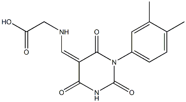 {[(1-(3,4-dimethylphenyl)-2,4,6-trioxotetrahydro-5(2H)-pyrimidinylidene)methyl]amino}acetic acid Struktur