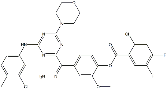 4-{2-[4-(3-chloro-4-methylanilino)-6-(4-morpholinyl)-1,3,5-triazin-2-yl]carbohydrazonoyl}-2-methoxyphenyl 2-chloro-4,5-difluorobenzoate Struktur