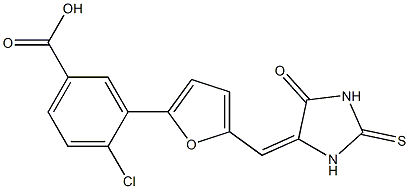 4-chloro-3-{5-[(5-oxo-2-thioxo-4-imidazolidinylidene)methyl]-2-furyl}benzoic acid Struktur