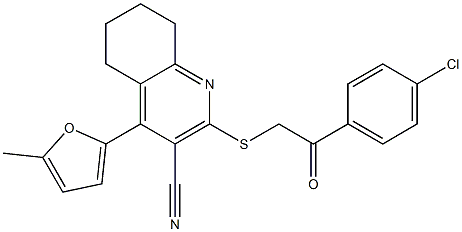 2-{[2-(4-chlorophenyl)-2-oxoethyl]sulfanyl}-4-(5-methyl-2-furyl)-5,6,7,8-tetrahydro-3-quinolinecarbonitrile Struktur