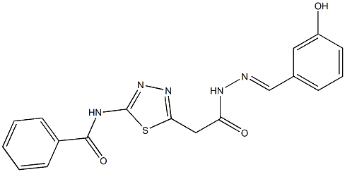 N-(5-{2-[2-(3-hydroxybenzylidene)hydrazino]-2-oxoethyl}-1,3,4-thiadiazol-2-yl)benzamide Struktur