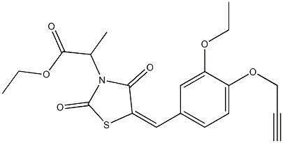 ethyl 2-{5-[3-ethoxy-4-(prop-2-ynyloxy)benzylidene]-2,4-dioxo-1,3-thiazolidin-3-yl}propanoate Struktur