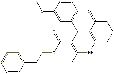 2-phenylethyl 4-(3-ethoxyphenyl)-2-methyl-5-oxo-1,4,5,6,7,8-hexahydro-3-quinolinecarboxylate Struktur