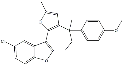 10-chloro-4-(4-methoxyphenyl)-2,4-dimethyl-5,6-dihydro-4H-furo[2',3':3,4]cyclohepta[1,2-b][1]benzofuran Struktur