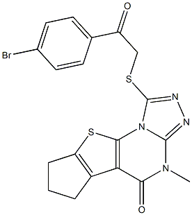 1-{[2-(4-bromophenyl)-2-oxoethyl]sulfanyl}-4-methyl-7,8-dihydro-6H-cyclopenta[4,5]thieno[3,2-e][1,2,4]triazolo[4,3-a]pyrimidin-5(4H)-one Struktur