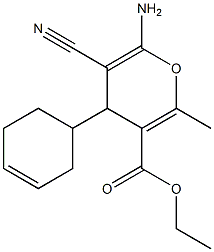 ethyl 6-amino-5-cyano-4-(3-cyclohexen-1-yl)-2-methyl-4H-pyran-3-carboxylate Struktur