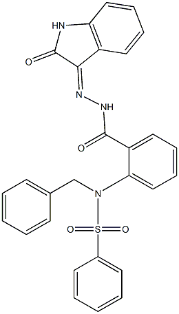 N-benzyl-N-(2-{[2-(2-oxo-1,2-dihydro-3H-indol-3-ylidene)hydrazino]carbonyl}phenyl)benzenesulfonamide Struktur