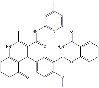 4-(3-{[2-(aminocarbonyl)phenoxy]methyl}-4-methoxyphenyl)-2-methyl-N-(4-methylpyridin-2-yl)-5-oxo-1,4,5,6,7,8-hexahydroquinoline-3-carboxamide Struktur