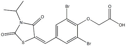 {2,6-dibromo-4-[(3-isopropyl-2,4-dioxo-1,3-thiazolidin-5-ylidene)methyl]phenoxy}acetic acid Struktur