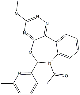 7-acetyl-6-(6-methyl-2-pyridinyl)-3-(methylsulfanyl)-6,7-dihydro[1,2,4]triazino[5,6-d][3,1]benzoxazepine Struktur