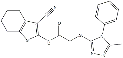 N-(3-cyano-4,5,6,7-tetrahydro-1-benzothien-2-yl)-2-[(5-methyl-4-phenyl-4H-1,2,4-triazol-3-yl)sulfanyl]acetamide Struktur