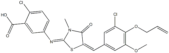 5-({5-[4-(allyloxy)-3-chloro-5-methoxybenzylidene]-3-methyl-4-oxo-1,3-thiazolidin-2-ylidene}amino)-2-chlorobenzoic acid Struktur