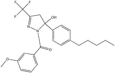 1-(3-methoxybenzoyl)-5-(4-pentylphenyl)-3-(trifluoromethyl)-4,5-dihydro-1H-pyrazol-5-ol Struktur